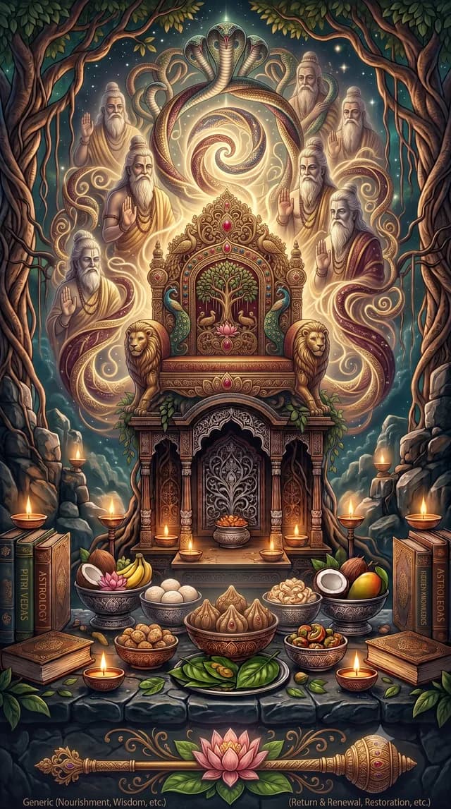 Magha nakshatra — The Pitrs (ancestral spirits), symbolised by royal throne or palanquin