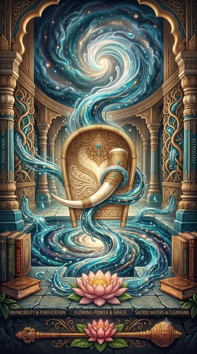 Purva Ashadha nakshatra — Apas (the water deities), symbolised by an elephant tusk, or a winnowing fan