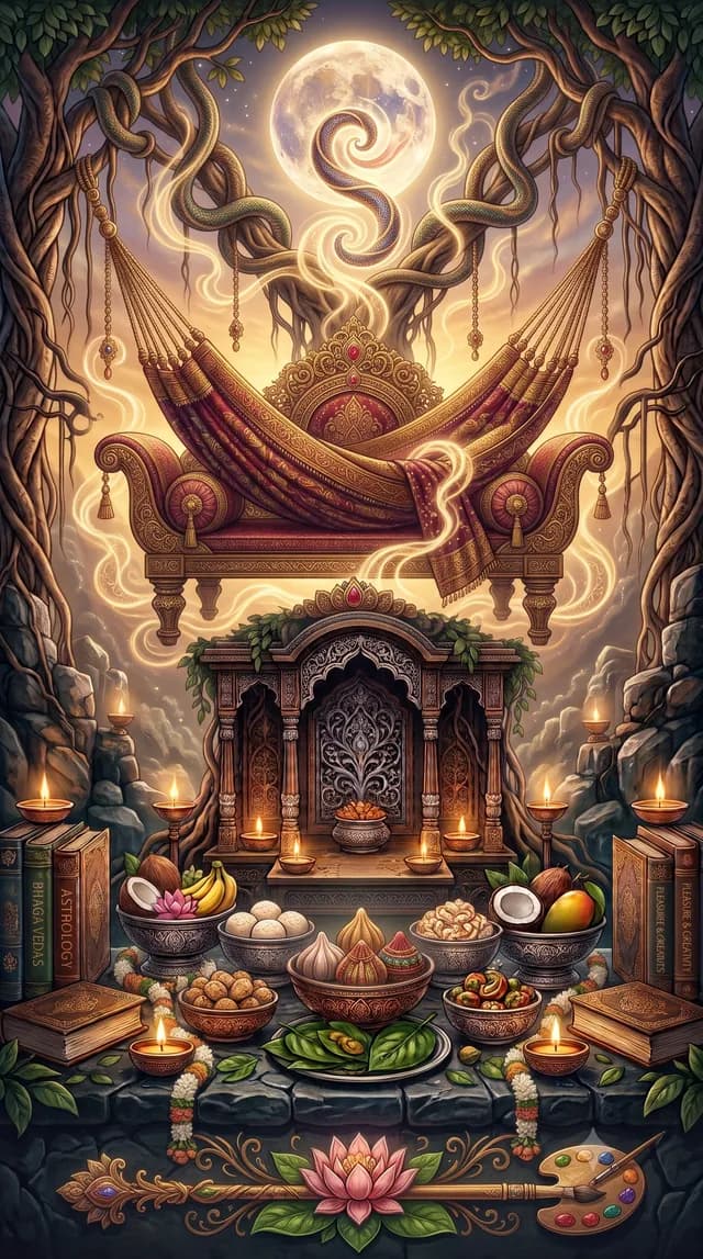 Purva Phalguni nakshatra — Bhaga (god of fortune and marital bliss), symbolised by front legs of a bed, or a hammock