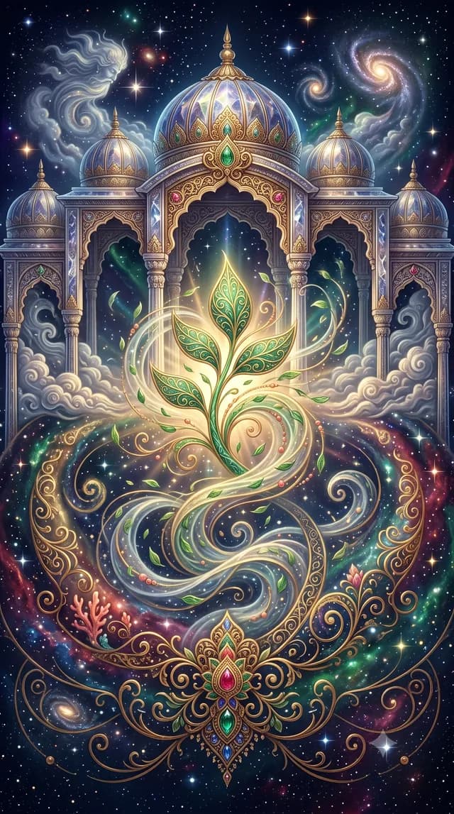 Swati nakshatra — Vayu (god of wind), symbolised by a young sprout blown by the wind, or coral